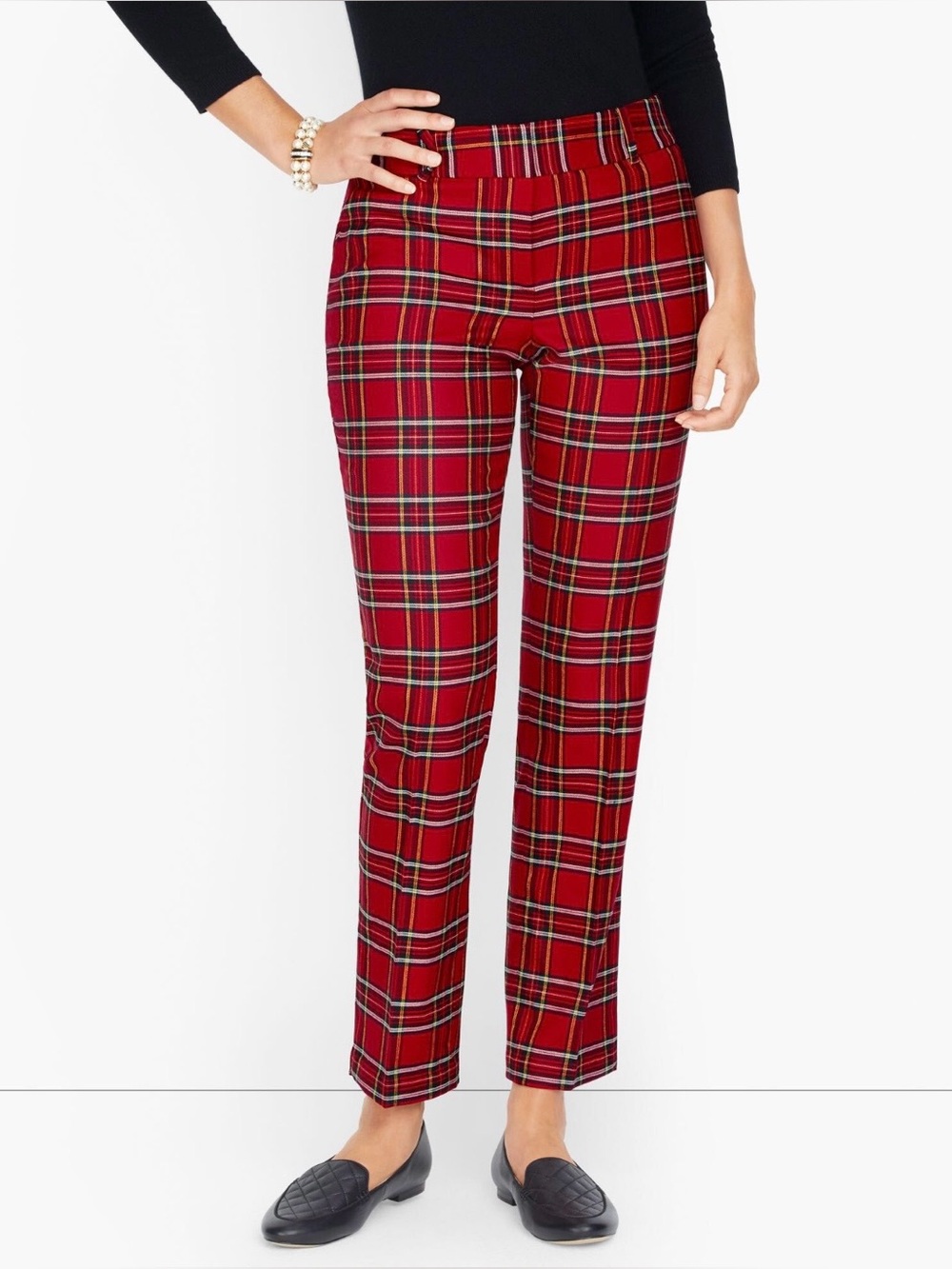 NWT Talbots size 2 red plaid Hampshire ankle pants tartan Christmas straight leg